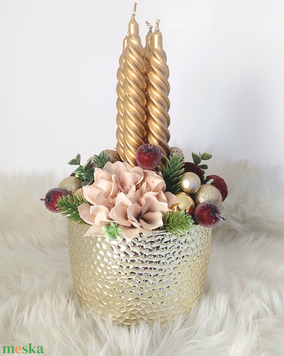 Különleges ünnepi asztaldísz...a bordó-arany  színvilág kedvelőinek !  - karácsony - adventi díszek - adventi gyertyadíszek és koszorúdíszek - Meska.hu