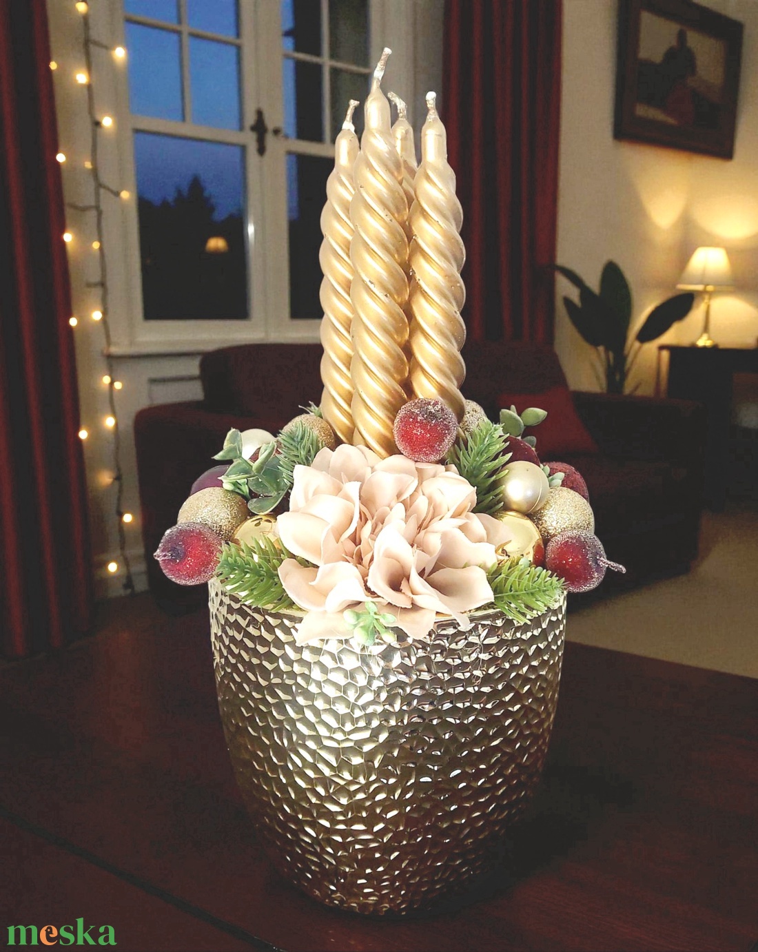 Különleges ünnepi asztaldísz...a bordó-arany  színvilág kedvelőinek !  - karácsony - adventi díszek - adventi gyertyadíszek és koszorúdíszek - Meska.hu