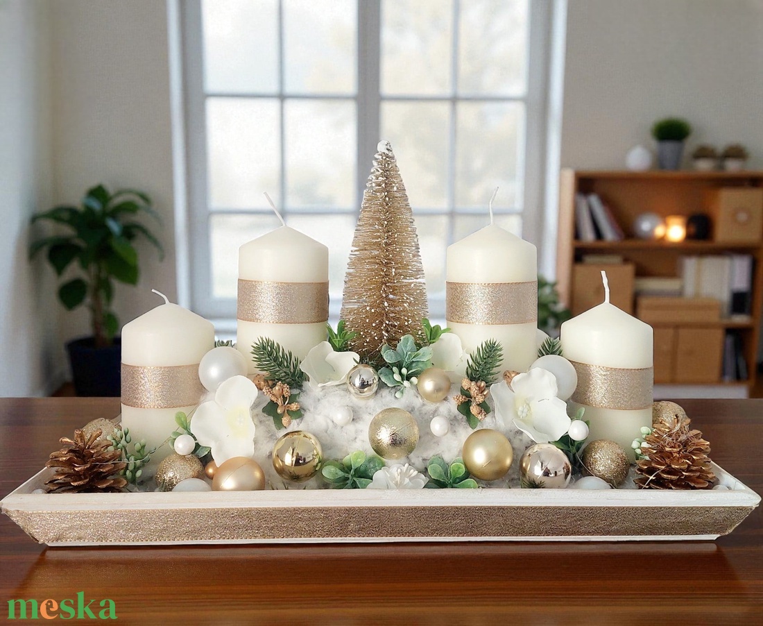 Különleges ünnepi asztaldísz...az arany-pezsgő színvilág kedvelőinek !  - karácsony - adventi díszek - adventi gyertyadíszek és koszorúdíszek - Meska.hu