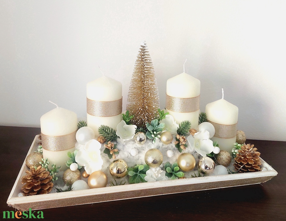 Különleges ünnepi asztaldísz...az arany-pezsgő színvilág kedvelőinek !  - karácsony - adventi díszek - adventi gyertyadíszek és koszorúdíszek - Meska.hu