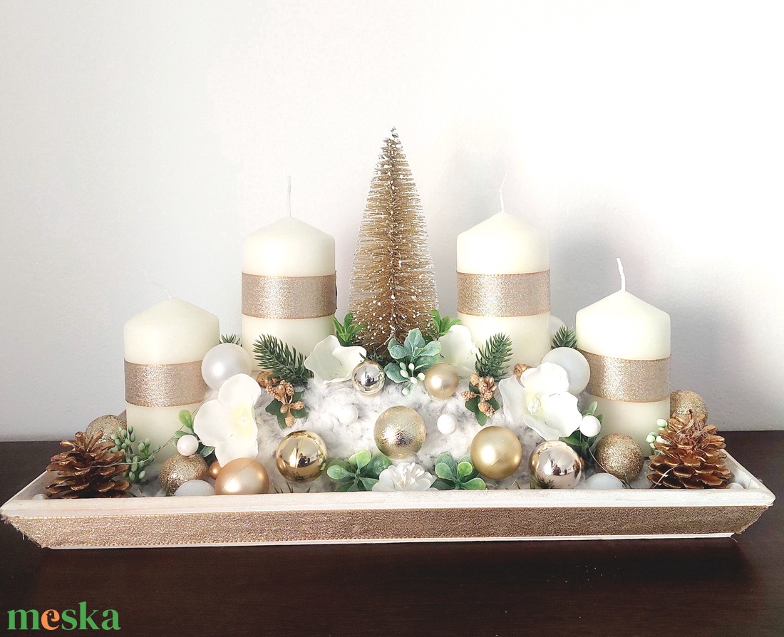 Különleges ünnepi asztaldísz...az arany-pezsgő színvilág kedvelőinek !  - karácsony - adventi díszek - adventi gyertyadíszek és koszorúdíszek - Meska.hu
