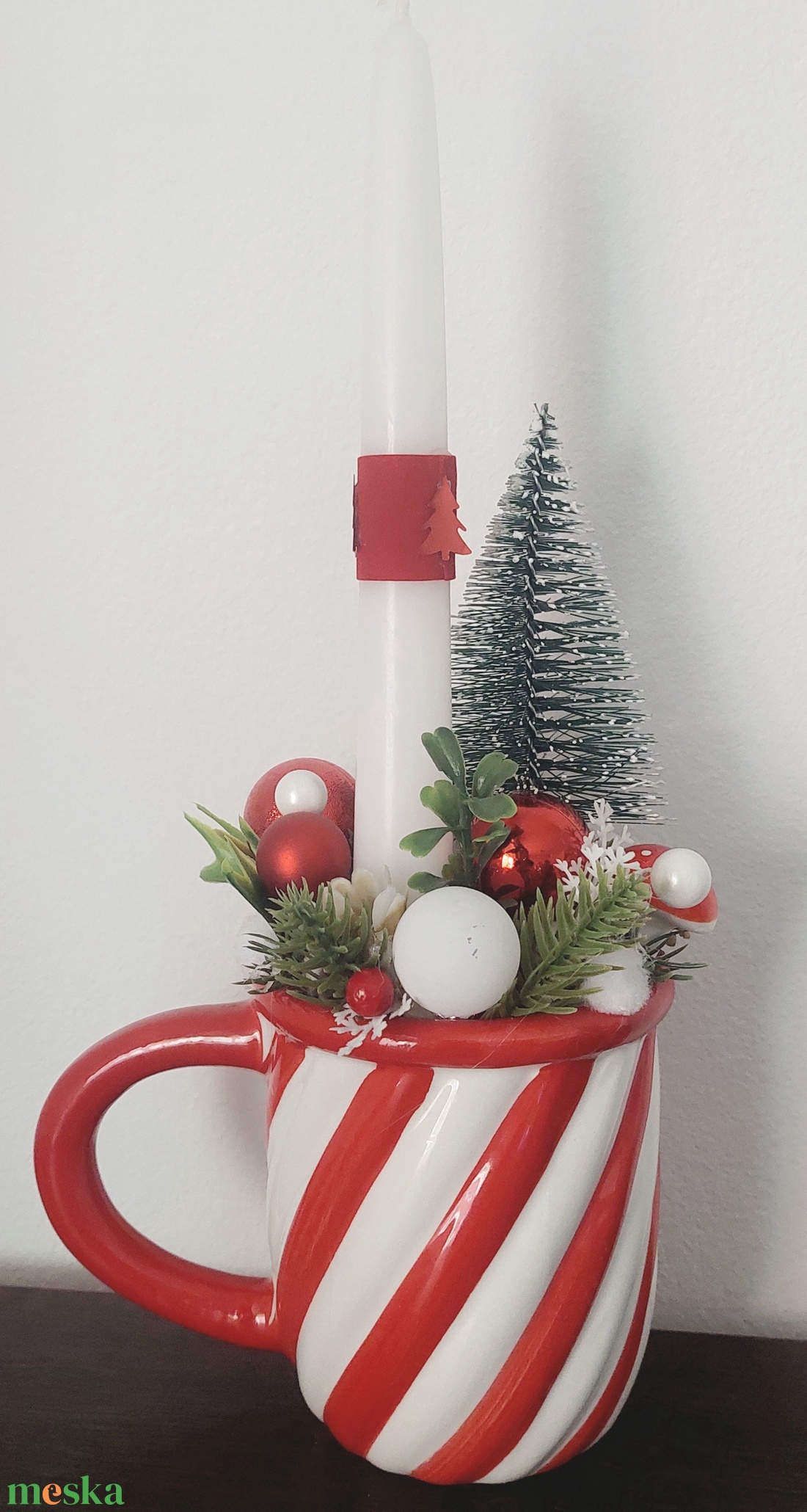 Különleges ünnepi asztaldísz,cuki kis bögrében ! - karácsony - adventi díszek - adventi gyertyadíszek és koszorúdíszek - Meska.hu