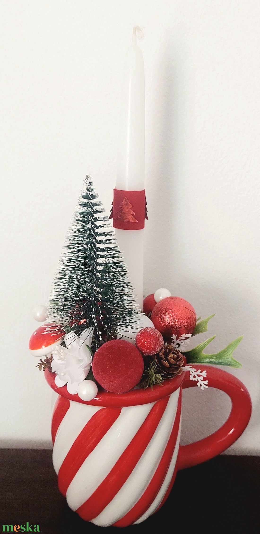 Különleges ünnepi asztaldísz,cuki kis bögrében ! - karácsony - adventi díszek - adventi gyertyadíszek és koszorúdíszek - Meska.hu
