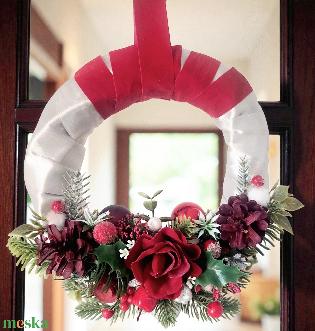 Elegáns,igazi karácsonyi színvilágú ajtódísz ! - karácsony - adventi díszek - adventi ajtódísz - Meska.hu