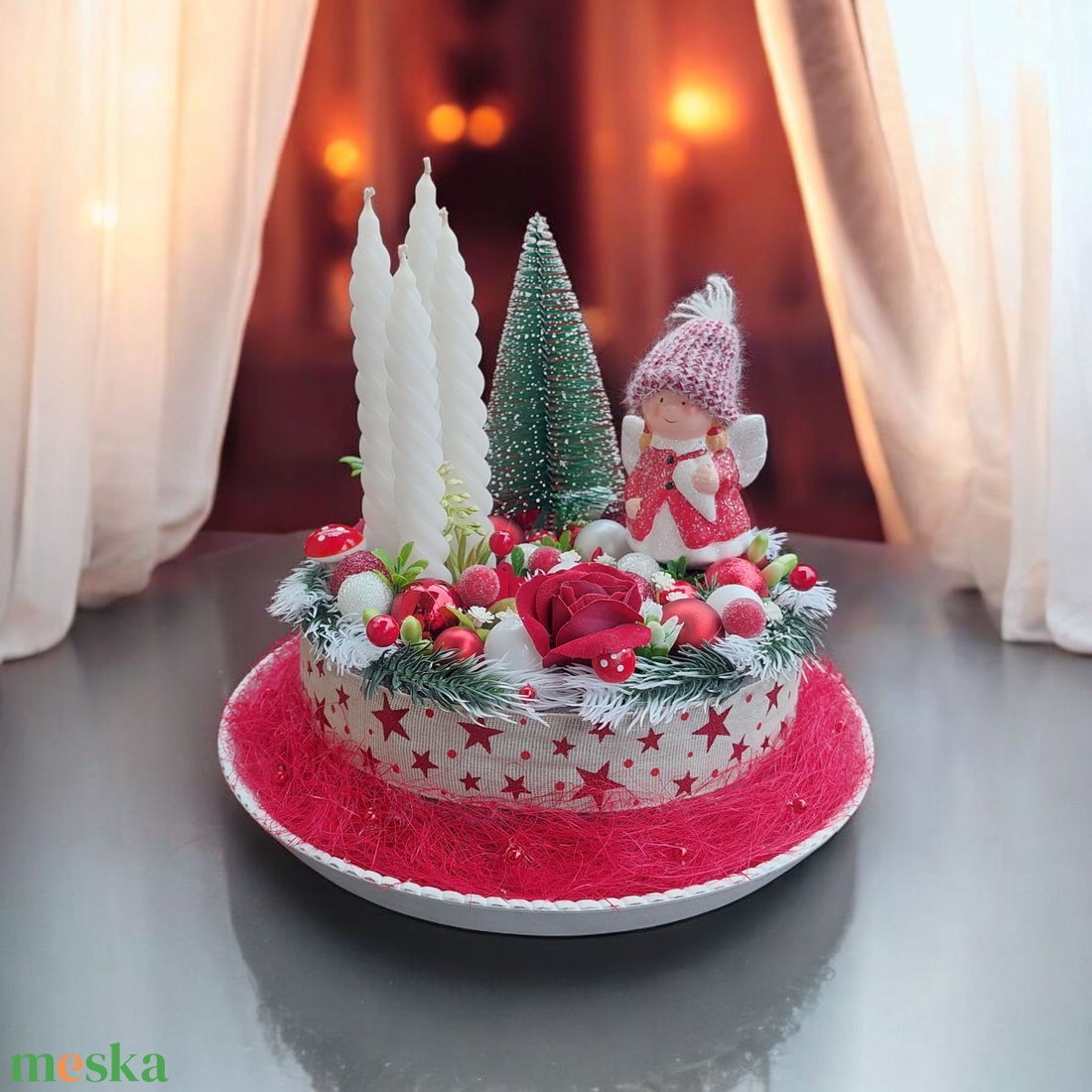 Varázslatos piros -fehér csoda - karácsony - adventi díszek - adventi gyertyadíszek és koszorúdíszek - Meska.hu