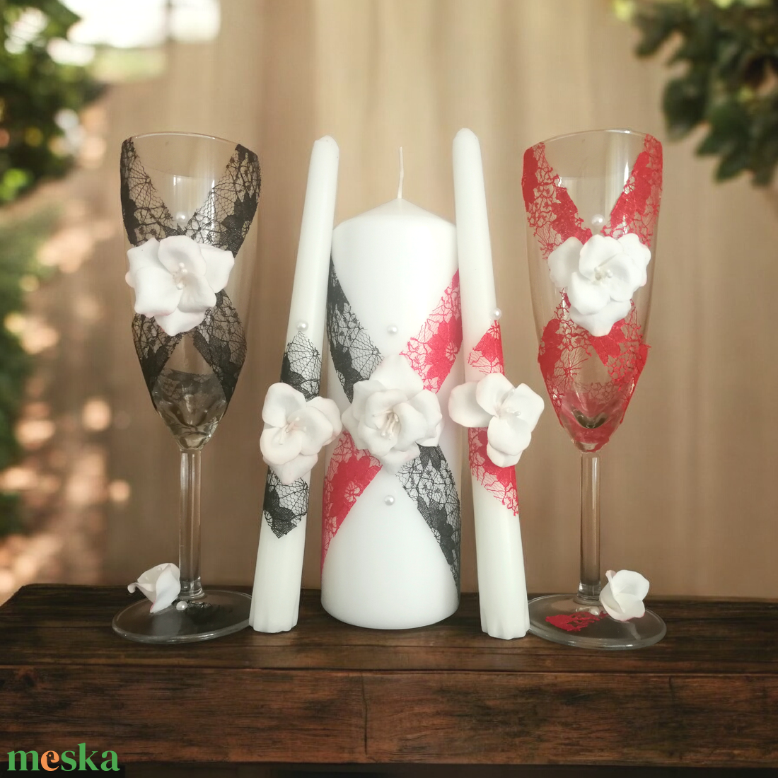 Egyedi esküvői szett ...  agyagvirágokkal díszítve ! - esküvő - esküvői szett - Meska.hu