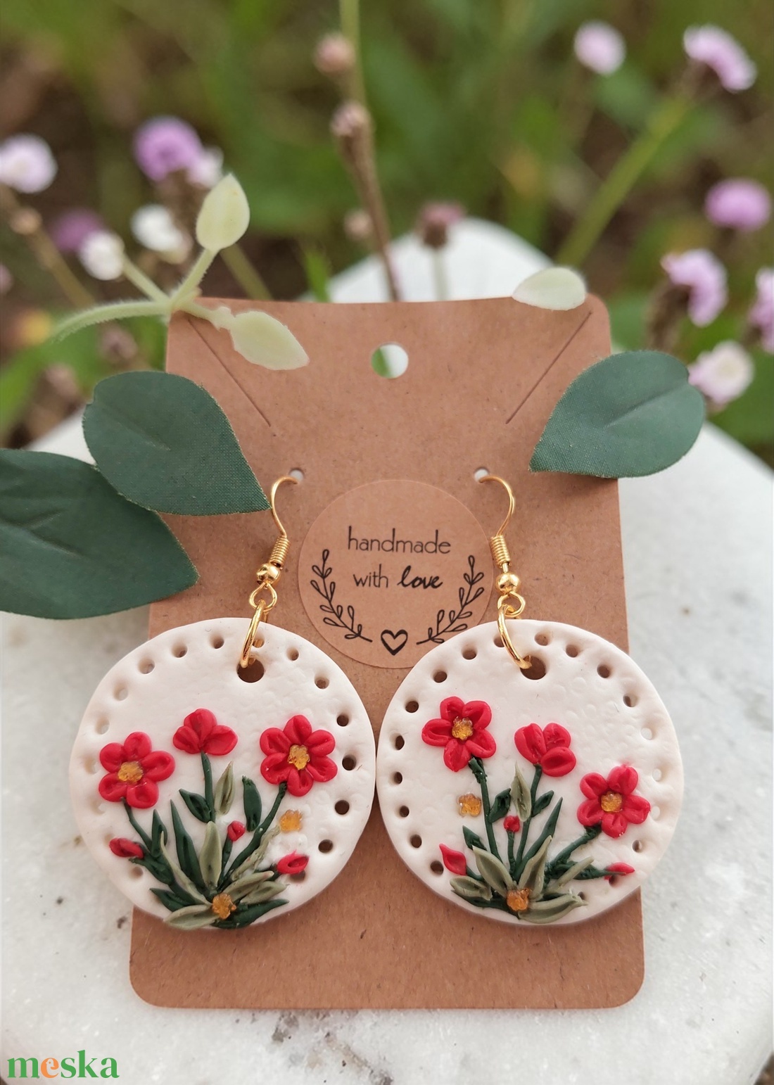 Hímzett elegancia fülbevaló  - ékszer - fülbevaló - lógós kerek fülbevaló - Meska.hu