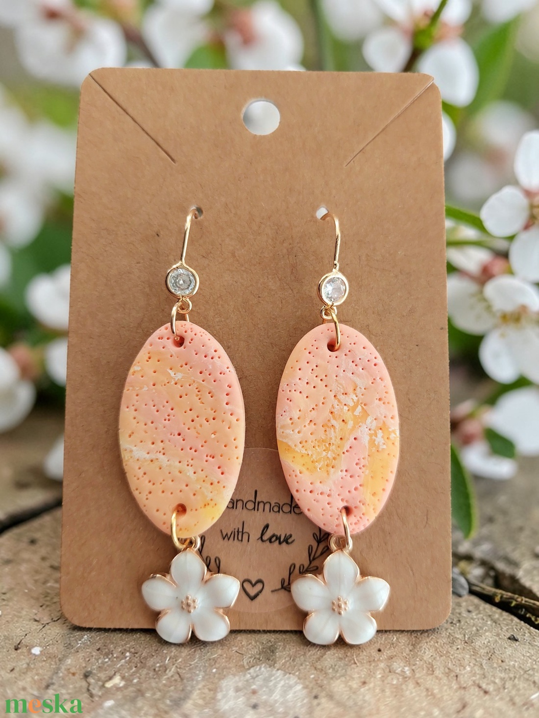 Virágos barack elegancia fülbevaló  - ékszer - fülbevaló - lógó fülbevaló - Meska.hu