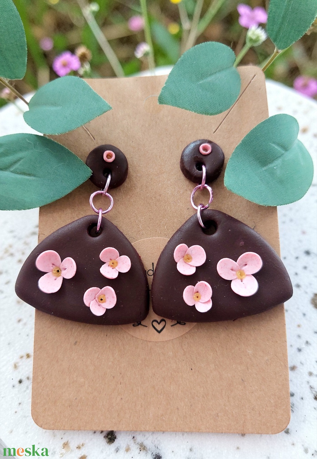 Bordó-pink virágos elegancia fülbevaló  - ékszer - fülbevaló - lógó fülbevaló - Meska.hu