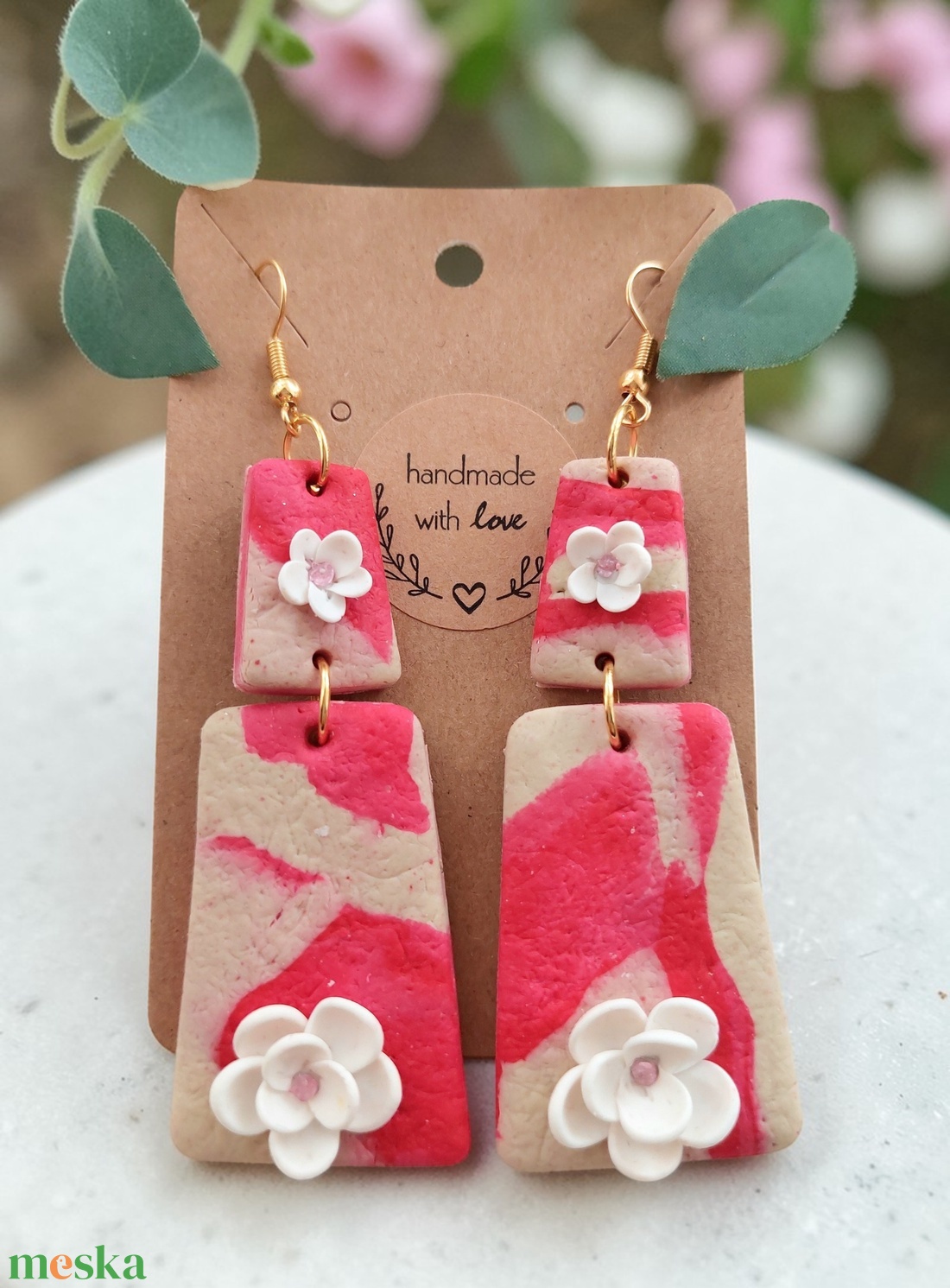 Piros-fehér elegancia fülbevaló  - ékszer - fülbevaló - lógó fülbevaló - Meska.hu