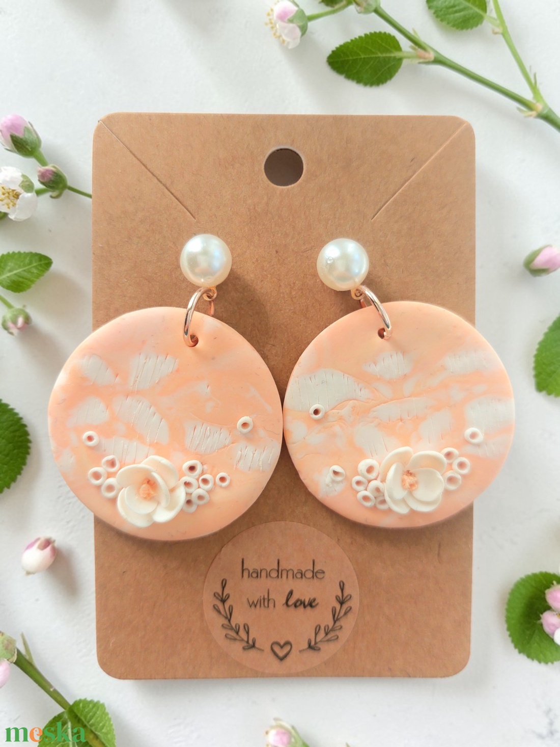 Barack-virágos elegancia fülbevaló  - ékszer - fülbevaló - lógós kerek fülbevaló - Meska.hu