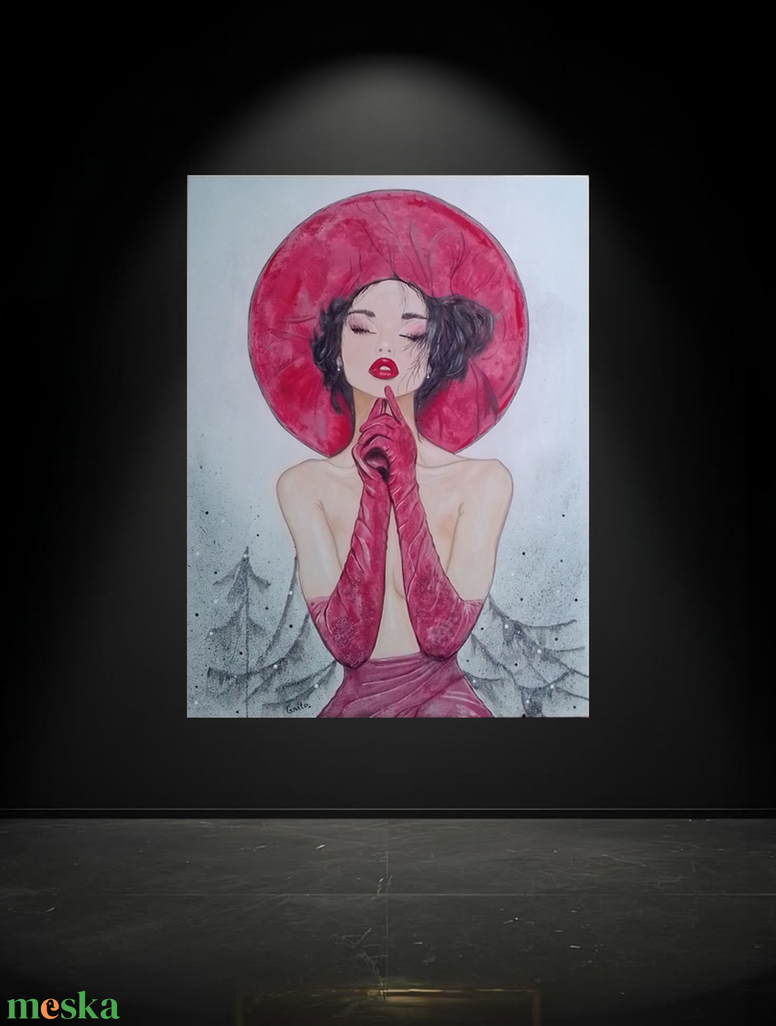 Piros kalapban... - művészet - festmény - akril - Meska.hu