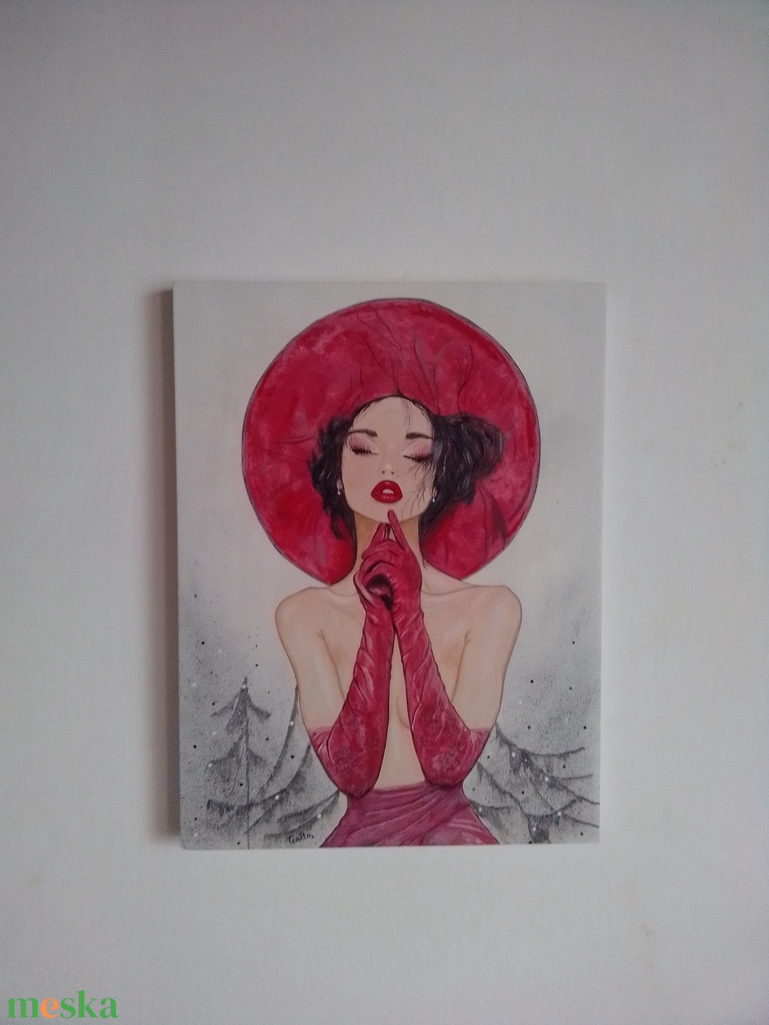 Piros kalapban... - művészet - festmény - akril - Meska.hu