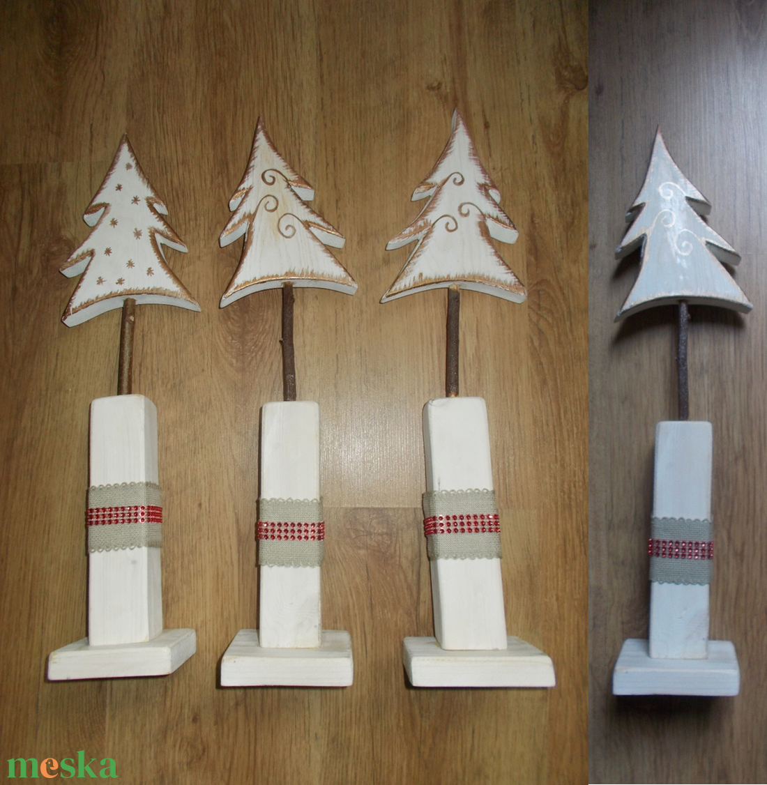 Talpas fehér fenyő arany szegéllyel - karácsony - karácsonyi lakásdekoráció - karácsonyi lakásdíszek - Meska.hu