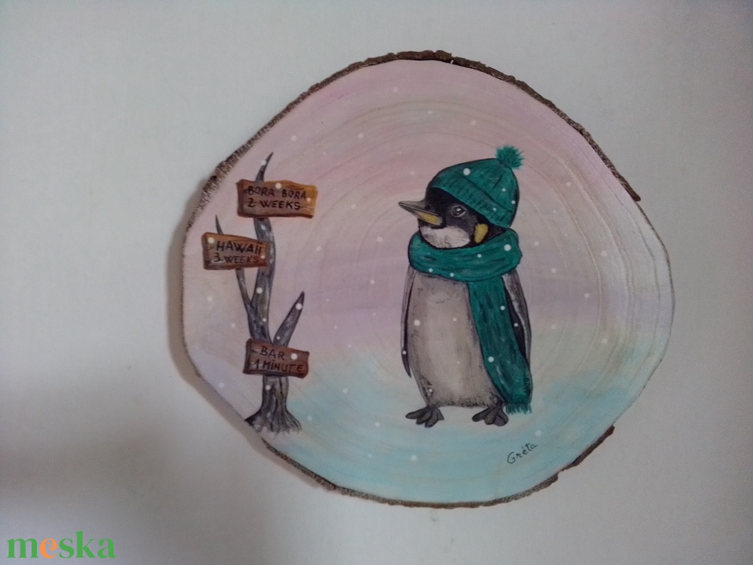Pingvin Hawaii és Bora Bora táblával - otthon & életmód - dekoráció - ajtó- és ablak dekoráció - ajtódísz & kopogtató - Meska.hu