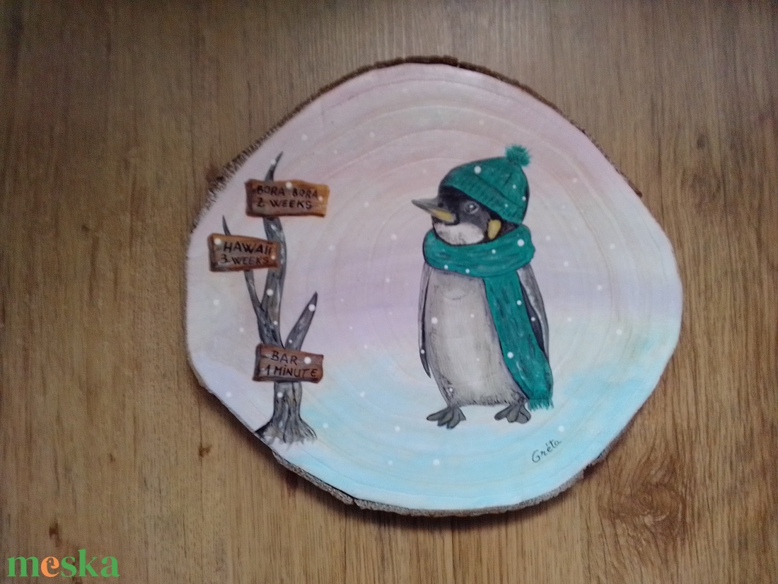Pingvin Hawaii és Bora Bora táblával - otthon & életmód - dekoráció - ajtó- és ablak dekoráció - ajtódísz & kopogtató - Meska.hu