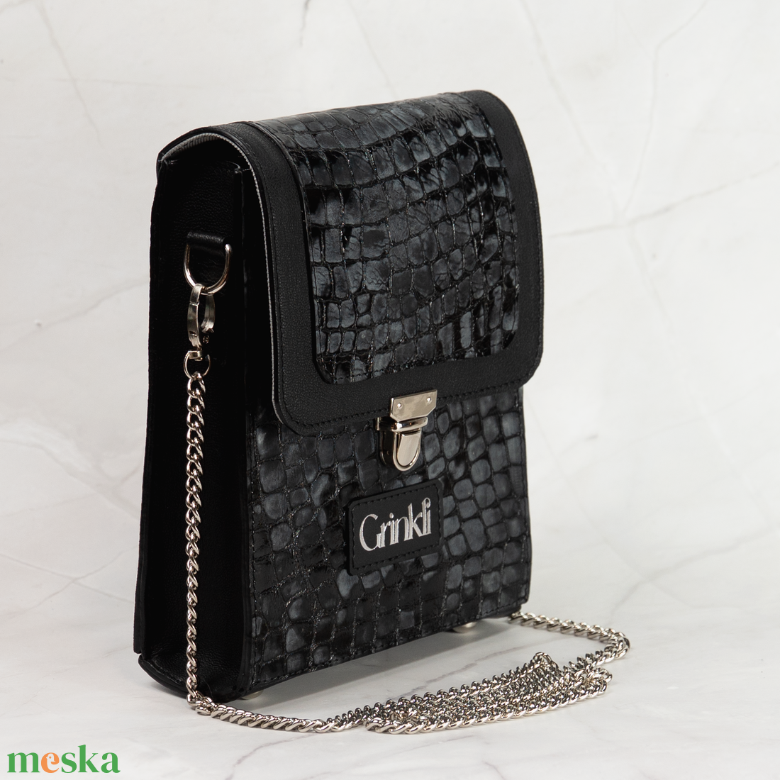 Grinkli VILARI Fekete krokó táska - táska & tok - kézitáska & válltáska - alkalmi táska - Meska.hu