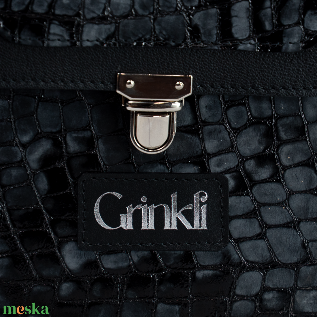 Grinkli VILARI Fekete krokó táska - táska & tok - kézitáska & válltáska - alkalmi táska - Meska.hu