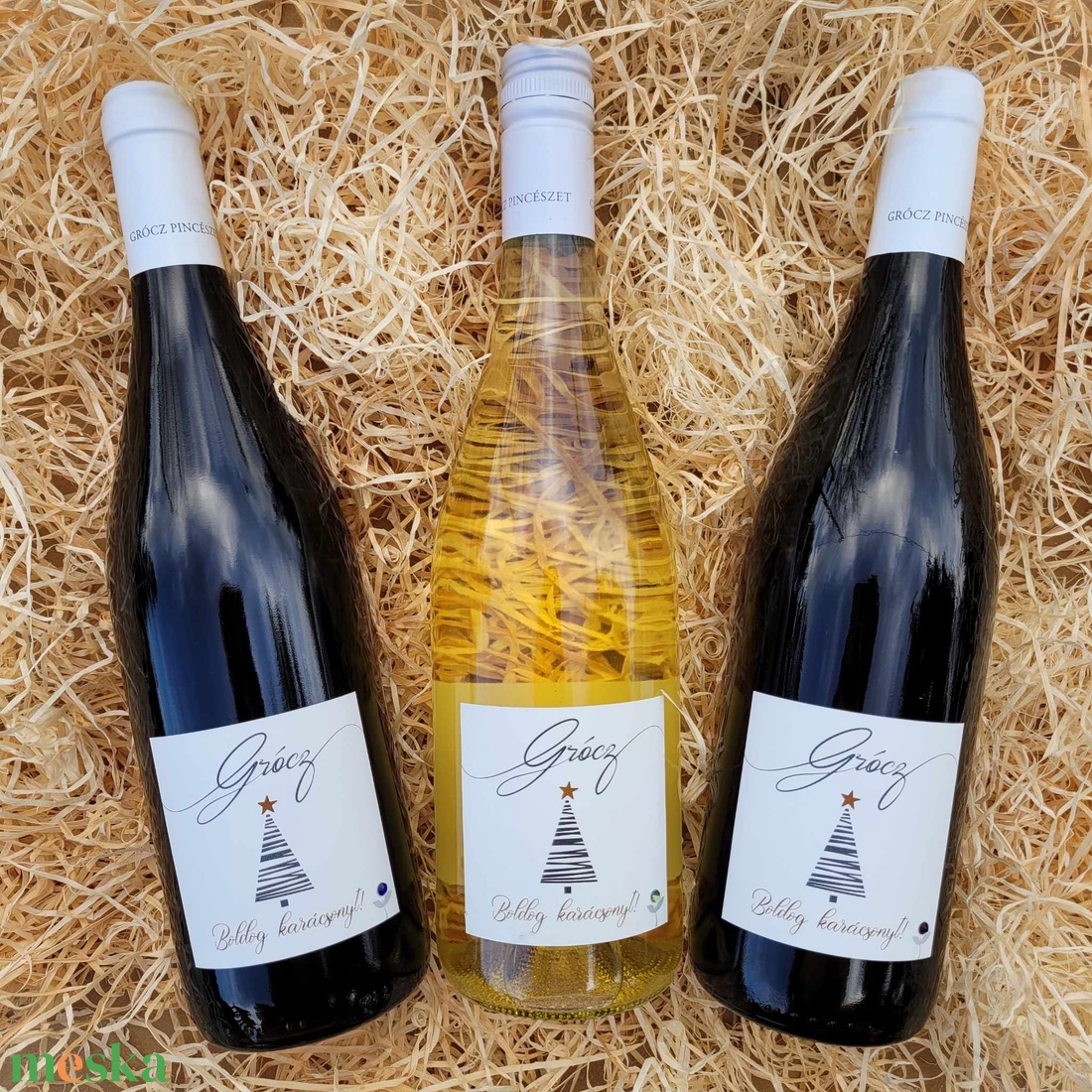 Karácsonyi ajándékcsomag ünnepi címkével - borválogatás férfiaknak - élelmiszer - alkoholos italok - Meska.hu