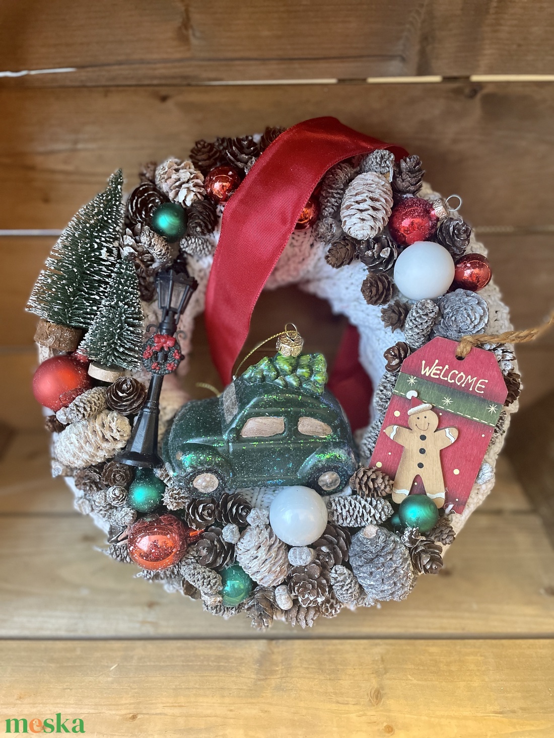 Karácsonyi kisautós adventi kopogtató - karácsony - adventi díszek - adventi asztaldísz - Meska.hu