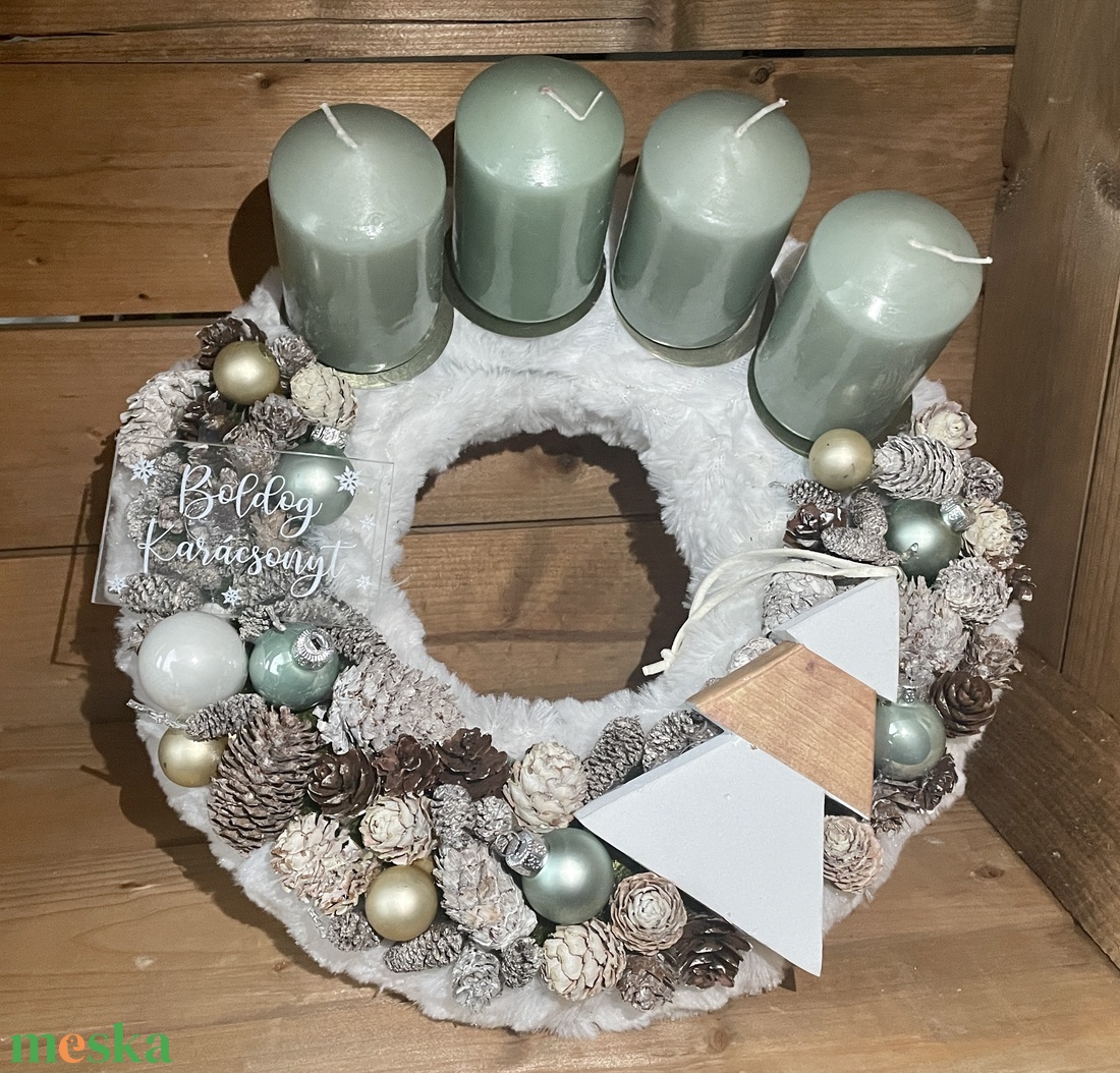 Pasztell zöld adventi koszorú - karácsony - adventi díszek - adventi asztaldísz - Meska.hu