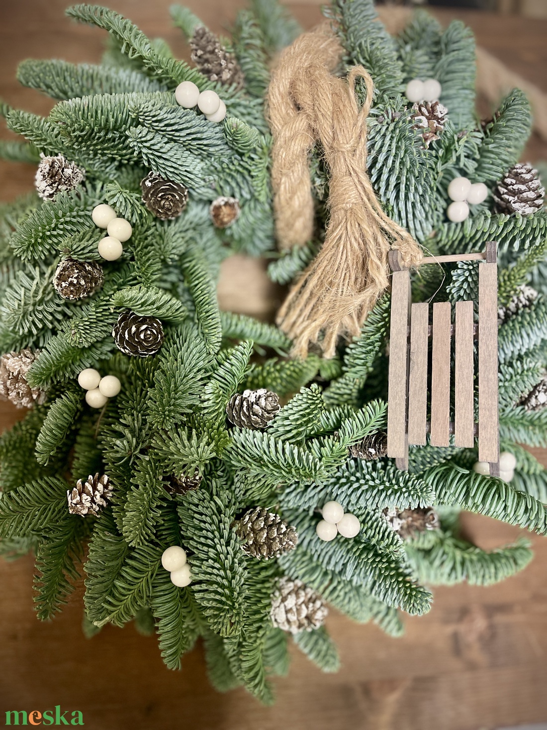 Karácsonyi, élő fenyős  kopogtató-Rustic Pine - karácsony - karácsonyi lakásdekoráció - karácsonyi ajtódíszek - Meska.hu