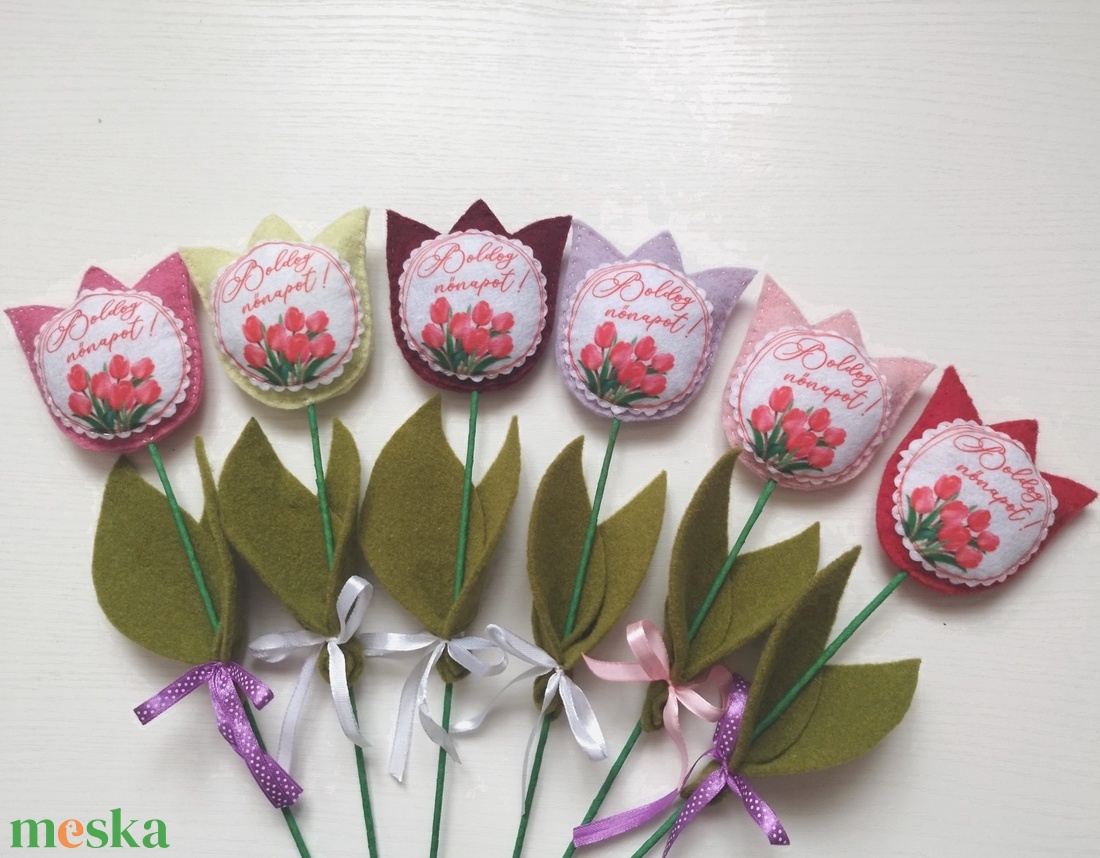 Nőnapra 6 darabos filc tulipán - otthon & életmód - dekoráció - Meska.hu