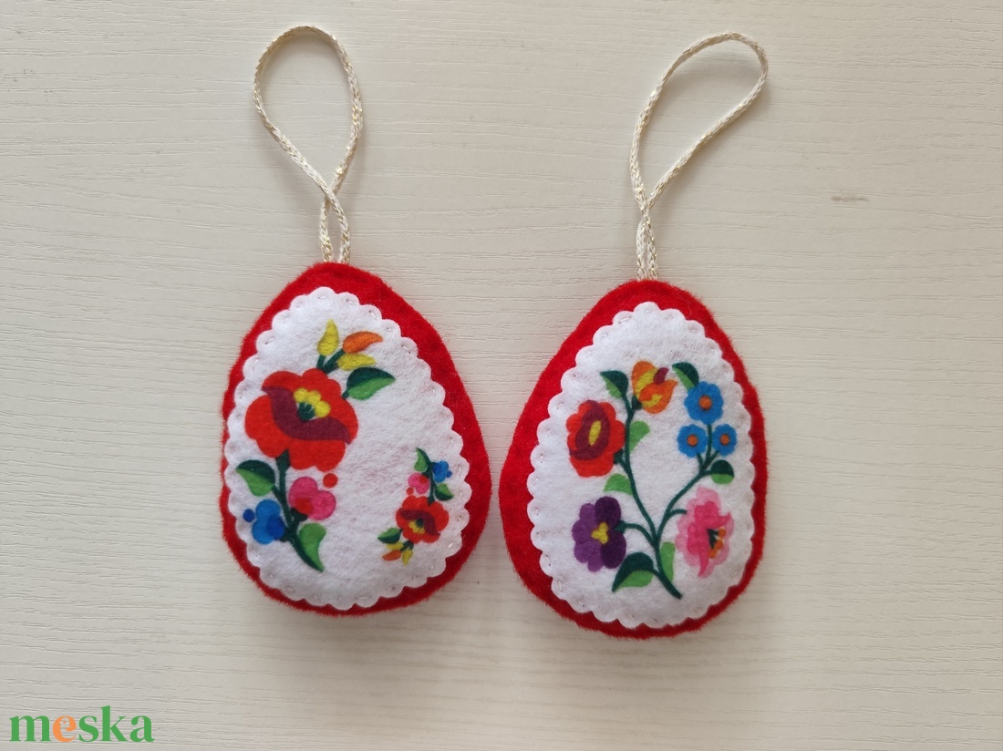 Kalocsai mintás filc húsvéti tojások (2 darab) - otthon & életmód - dekoráció - fali és függő dekoráció - függődísz - Meska.hu