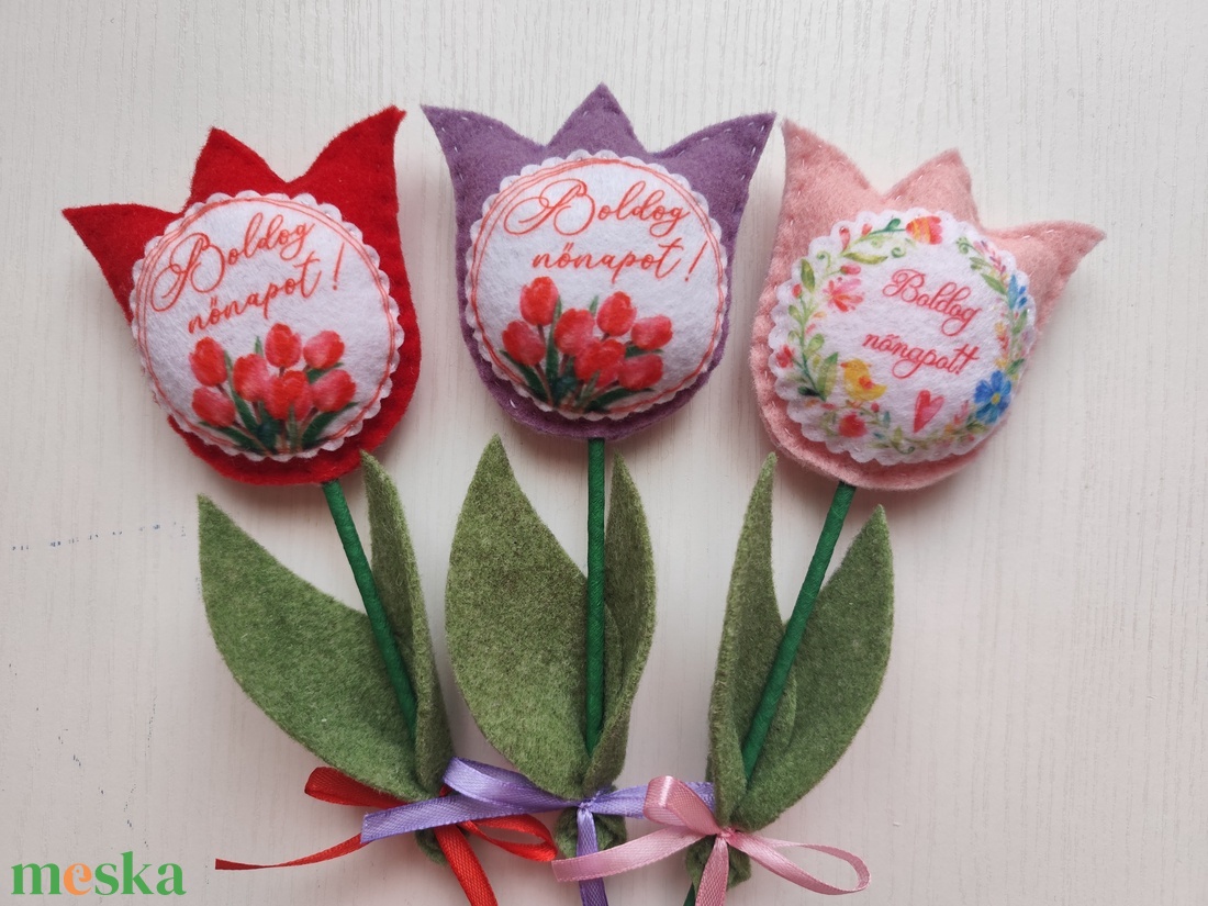 Nőnapra filc tulipán (10 darab) - otthon & életmód - virágdekoráció - virágok - virágcsokor - Meska.hu