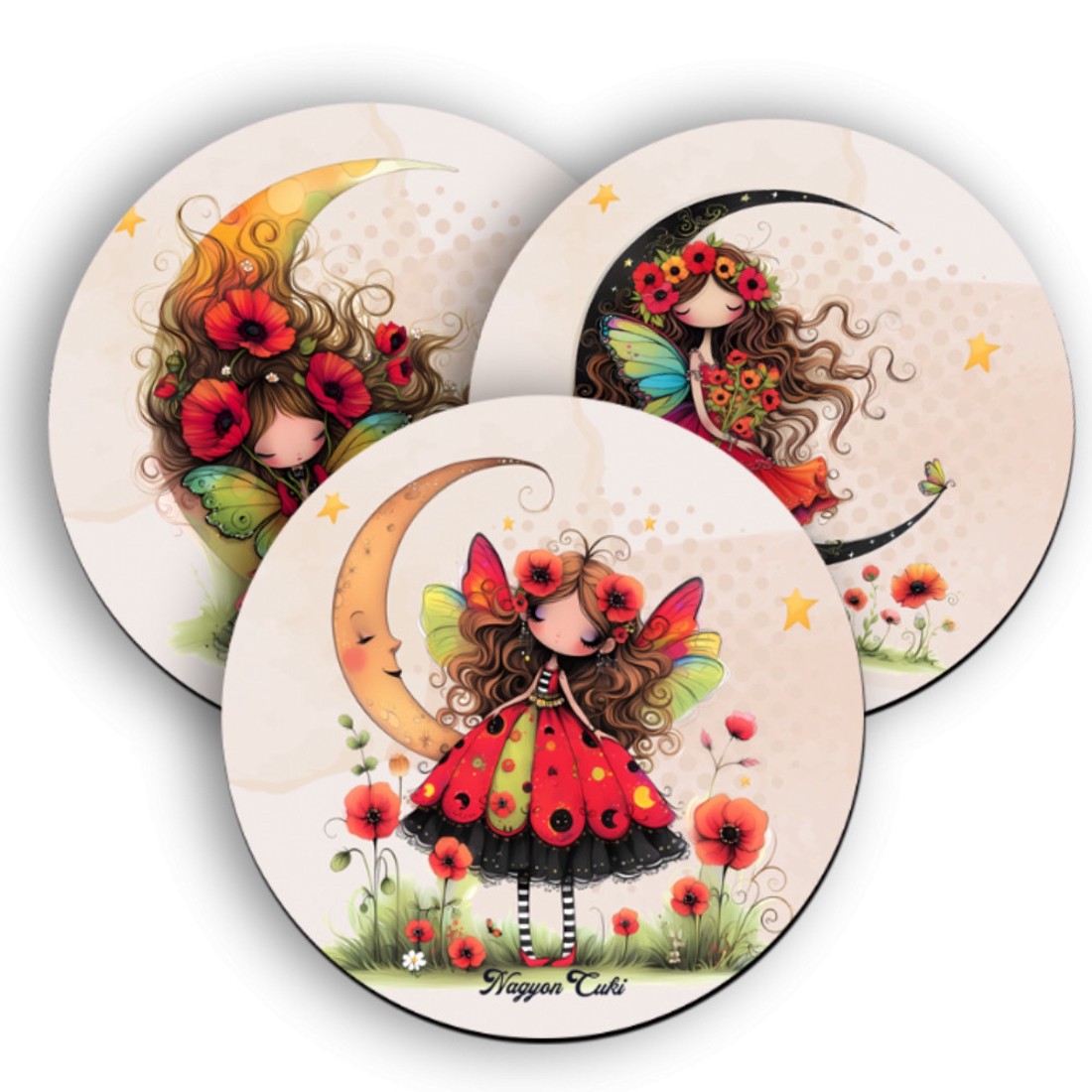 3 db aranyos pipacs tündérlány kör alakú alátét szett (#57) -  - Meska.hu