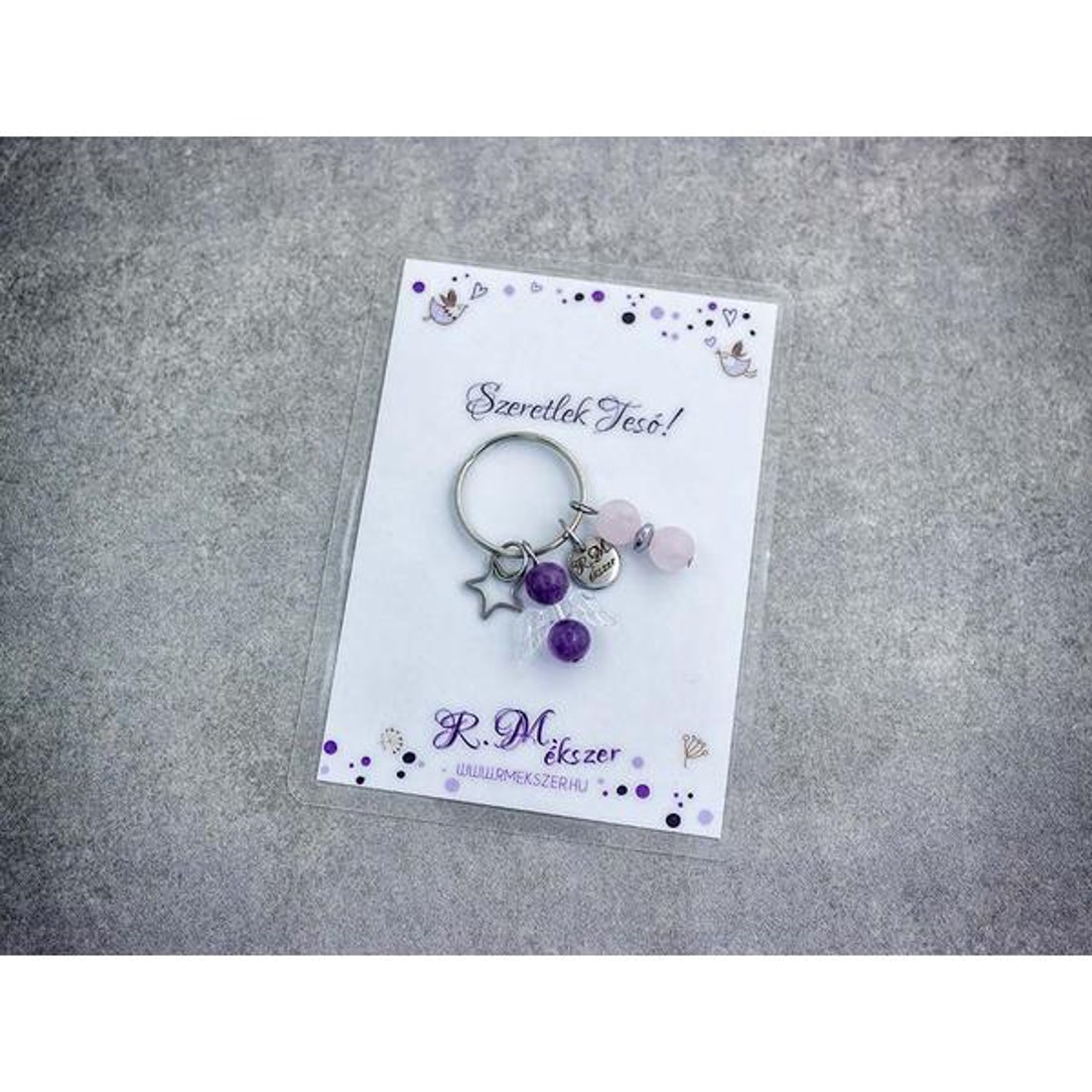 Szeretlek Tesó kulcstartó ásványokkal - táska & tok - kulcstartó & táskadísz - kulcstartó - Meska.hu