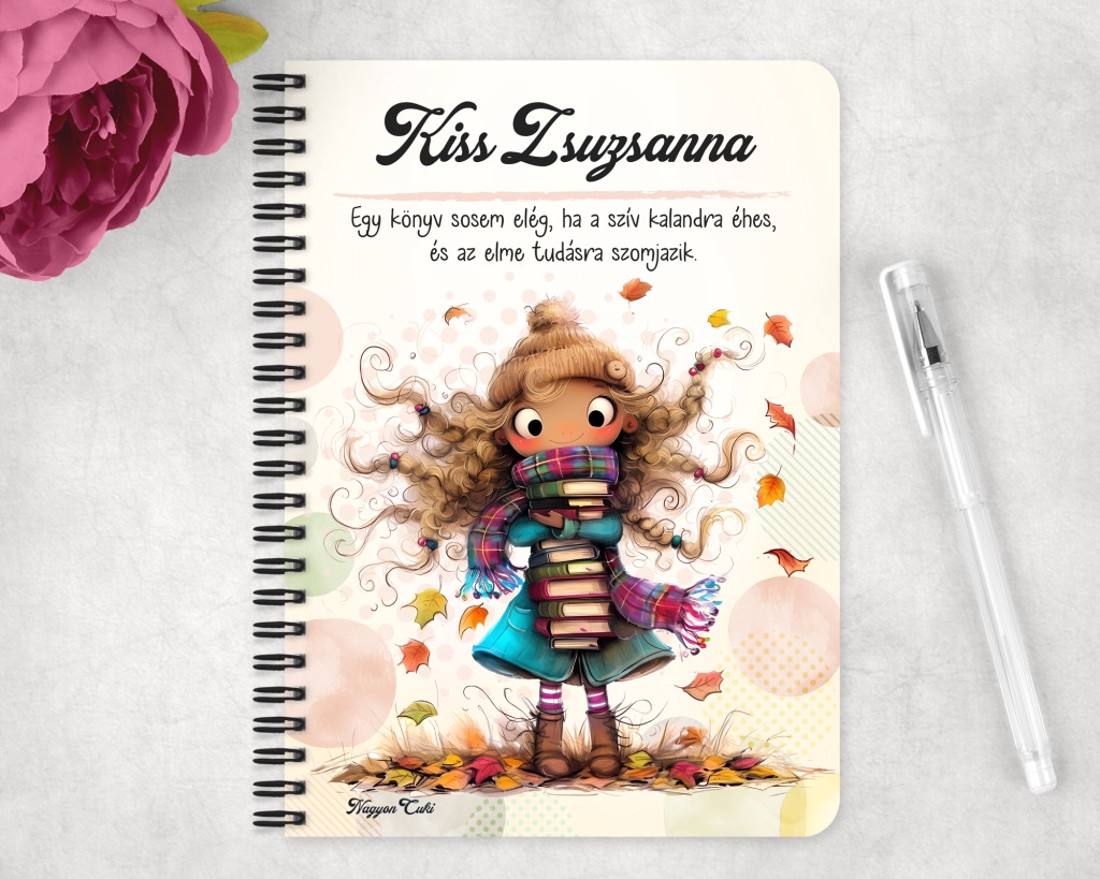 Személyre szabható - Cuki őszi Könyvmoly lány mintás A6-os füzet - otthon & életmód - papír, írószer - jegyzetfüzet & napló - Meska.hu