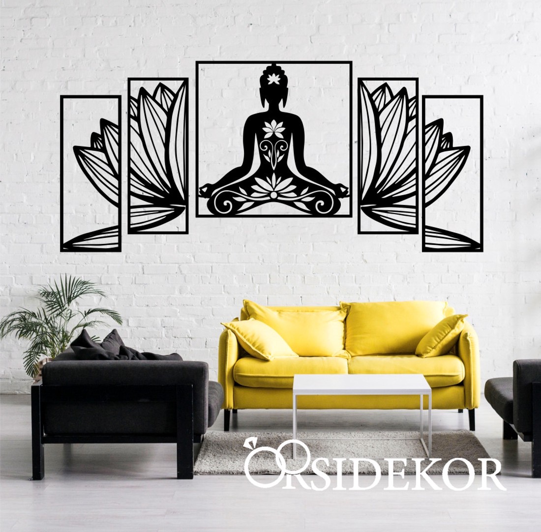5 részes Buddha és lótuszvirág falikép fából - otthon & életmód - dekoráció - spiritualitás - mandala - Meska.hu