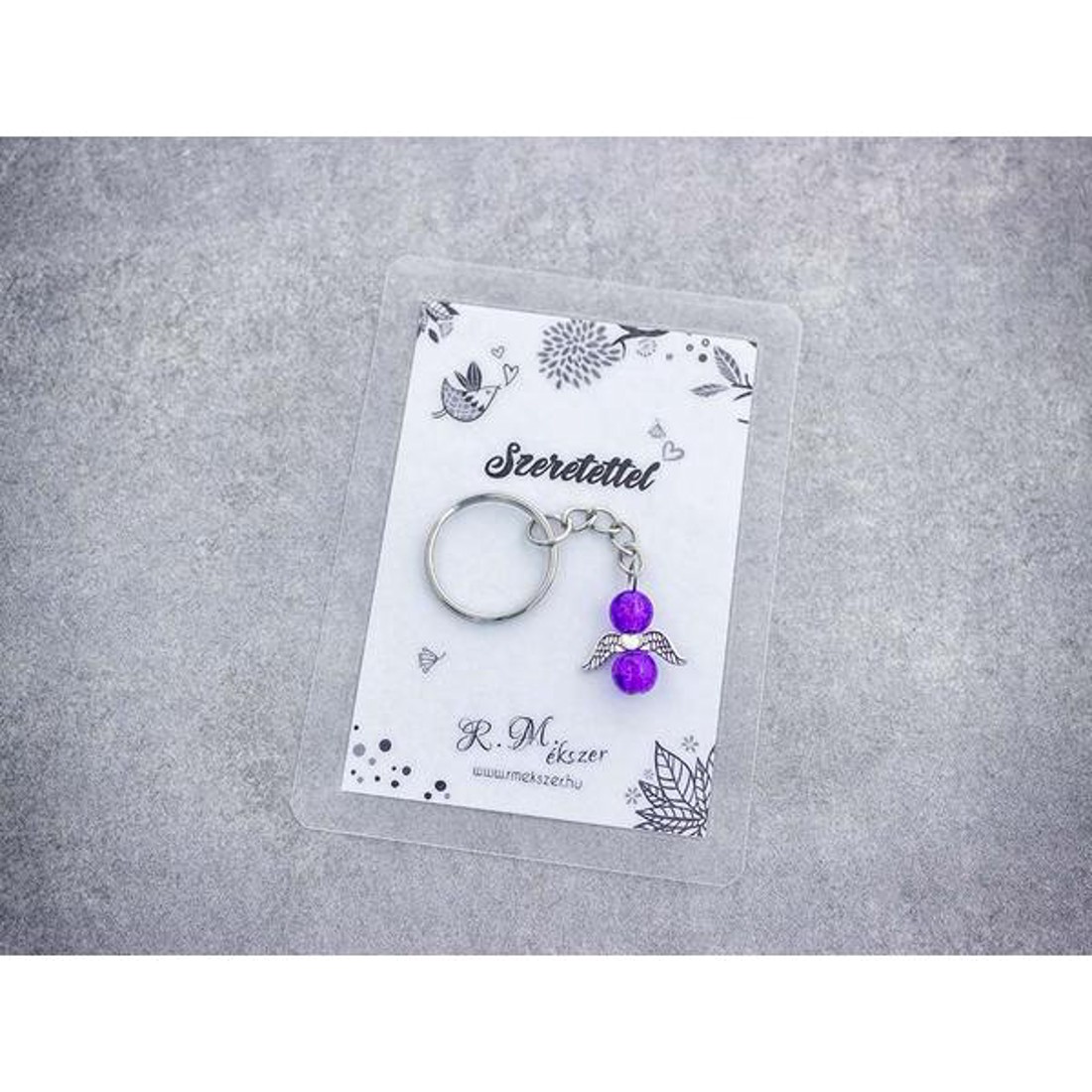 Szeretettel lila angyal medálos kulcstartó - táska & tok - kulcstartó & táskadísz - kulcstartó - Meska.hu