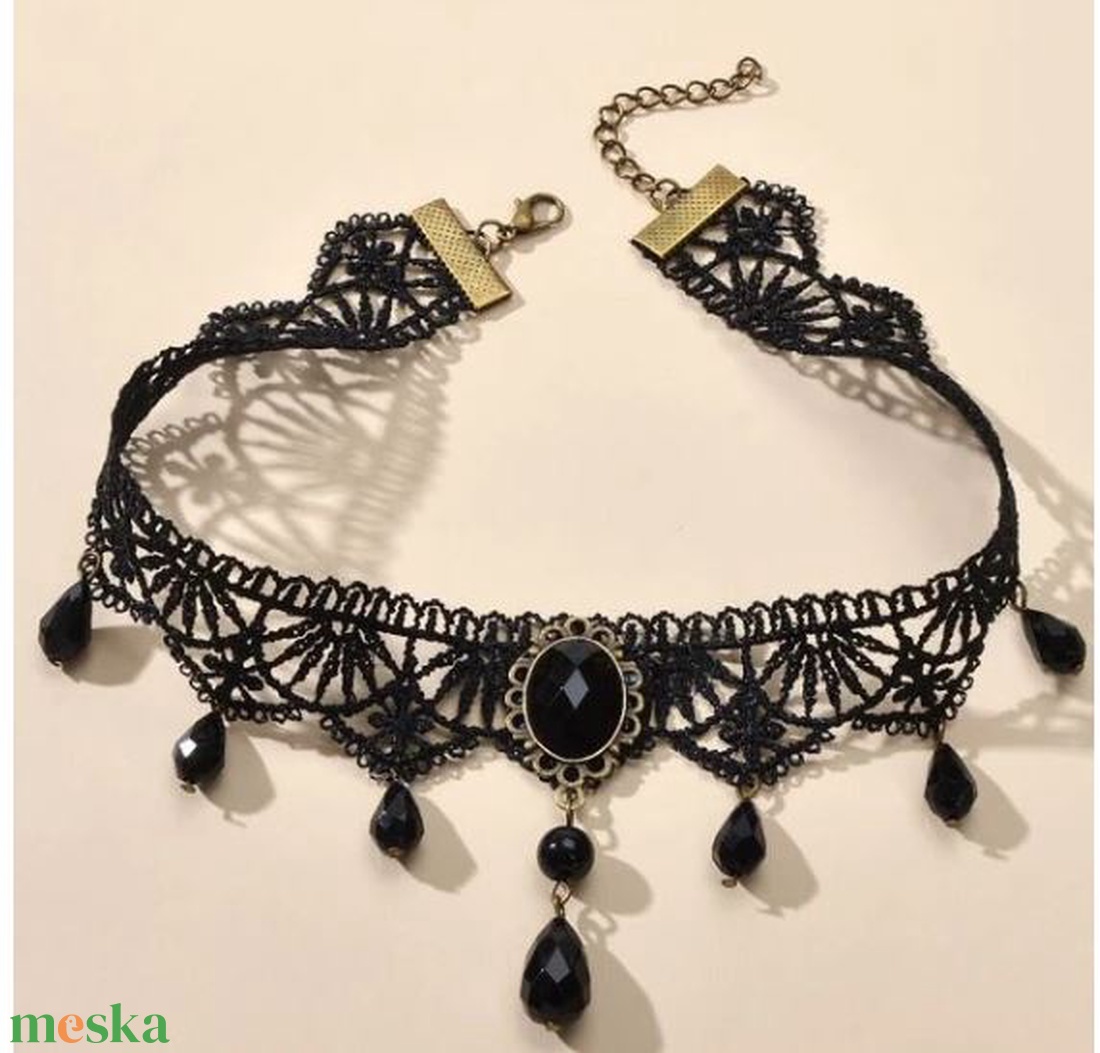 Fekete csipke nyaklánc choker  - ékszer - nyaklánc - nyakpánt, gallér - Meska.hu