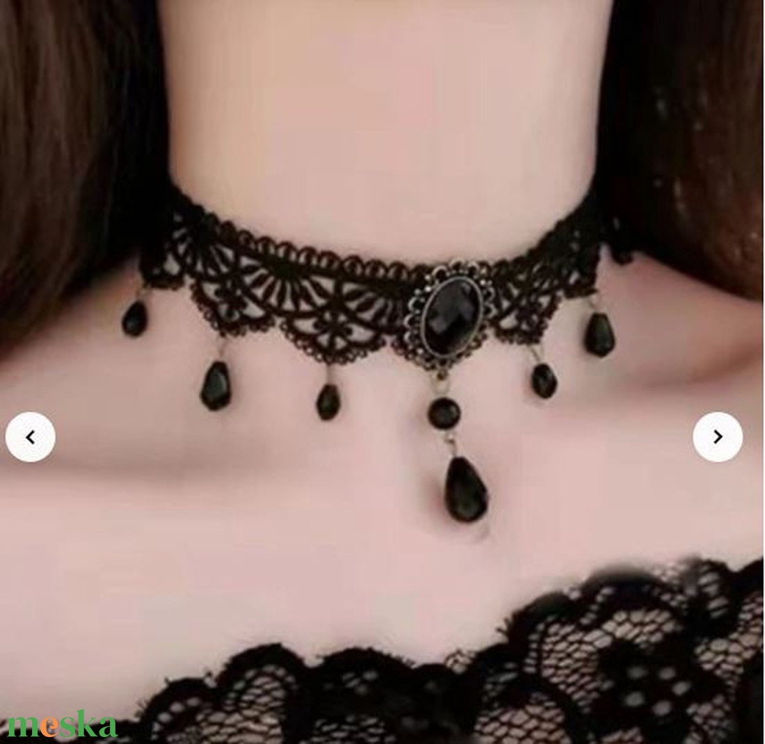 Fekete csipke nyaklánc choker  - ékszer - nyaklánc - nyakpánt, gallér - Meska.hu