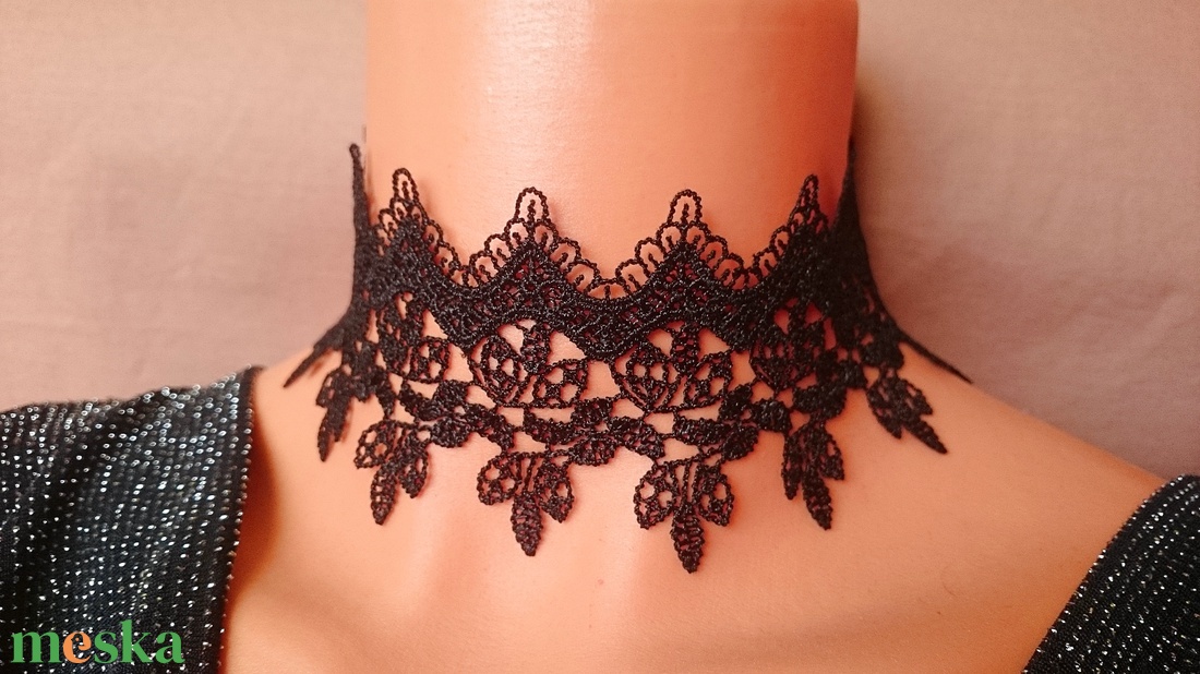 Levél mintás csipke nyakék choker nyaklánc Halloween  - ékszer - nyaklánc - nyakpánt, gallér - Meska.hu