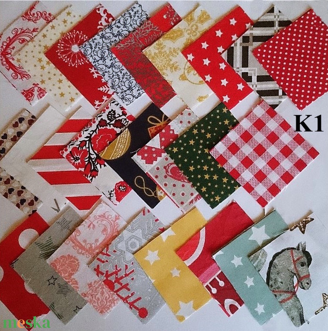 100 db Karácsony patchwork 8x8 cm pamutvászon csomag K1 - kellékek & szerszámok - méteráru - anyagcsomag - Meska.hu 100 db Karácsony patchwork 8x8 cm pamutvászon csomag K1 - kellékek & szerszámok - méteráru - anyagcsomag - Meska.hu