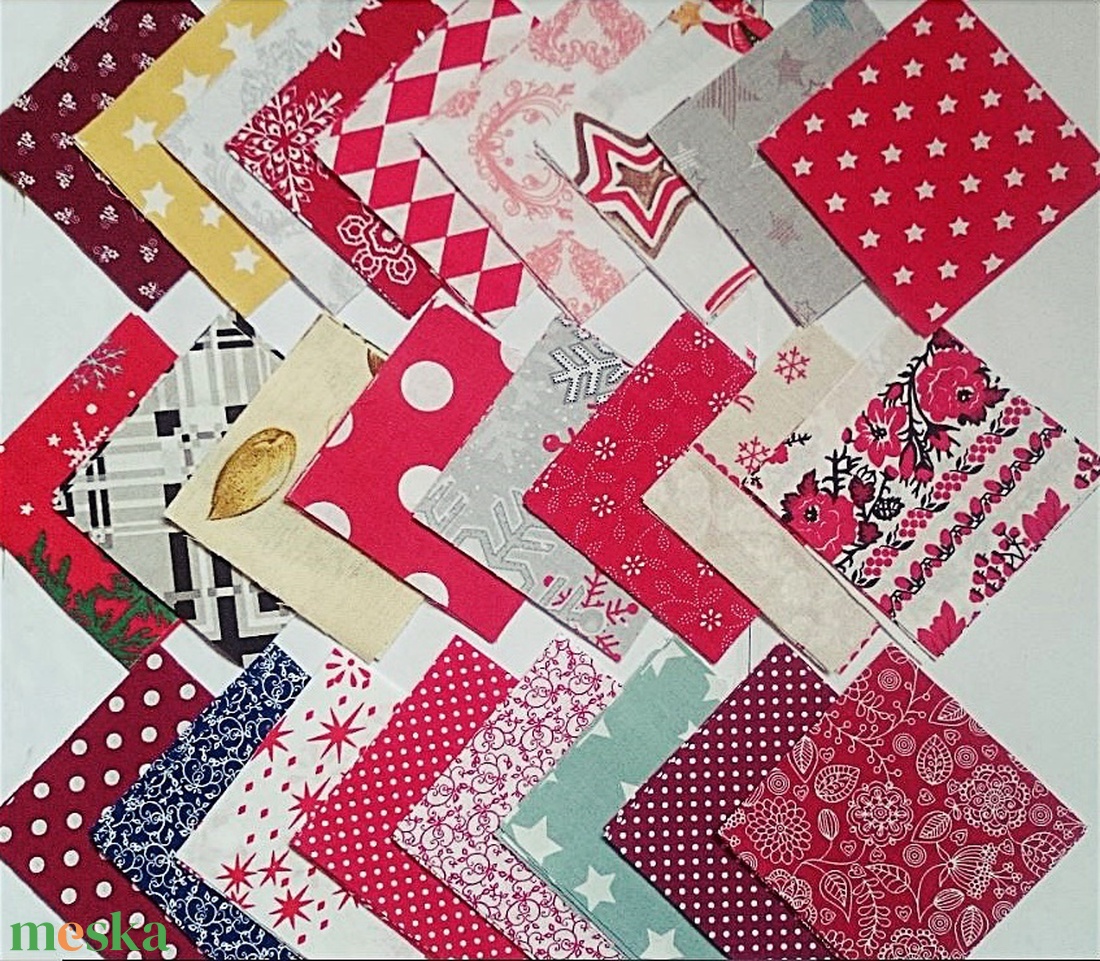 100 db Karácsony patchwork 10x10 cm pamutvászon csomag  - kellékek & szerszámok - méteráru - anyagcsomag - Meska.hu