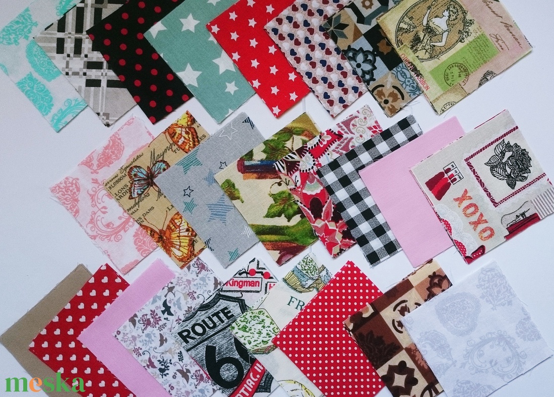 100 db Vegyes mintás patchwork 10x10 cm pamutvászon csomag Vegyi - kellékek & szerszámok - méteráru - anyagcsomag - Meska.hu