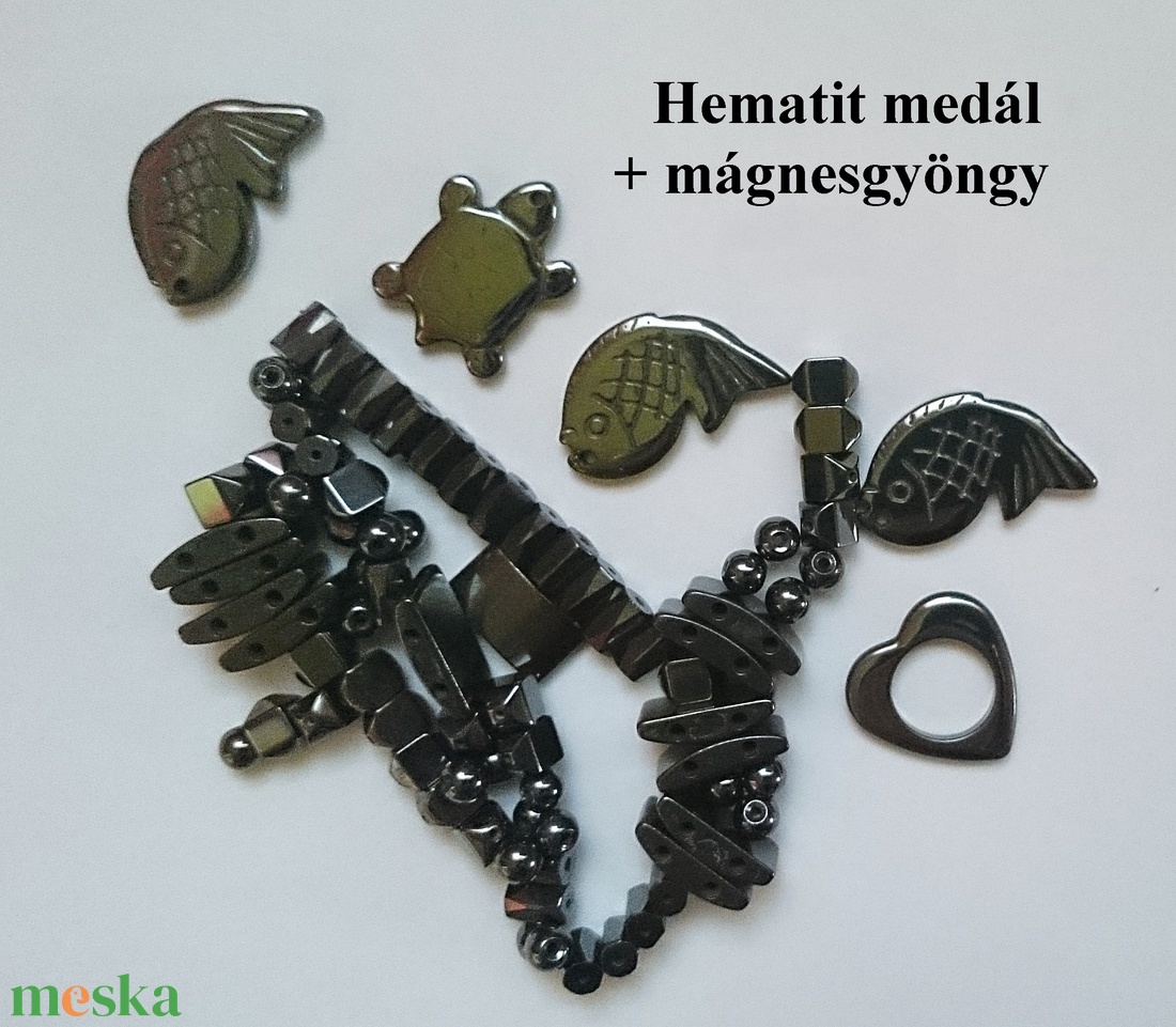 Mágneses hematit gyöngy + medál hal teknős szív - kellékek & szerszámok - ékszerkellék - medál csomag - Meska.hu