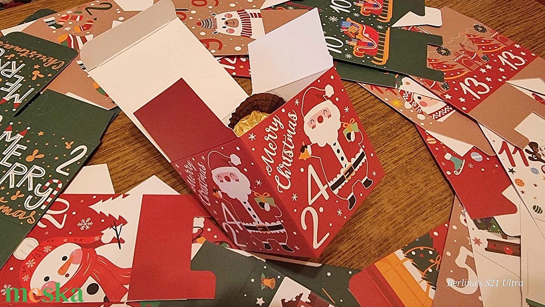 24 részes adventi kalendárium karácsony mintás doboz - karácsony - adventi díszek - adventi naptár - Meska.hu