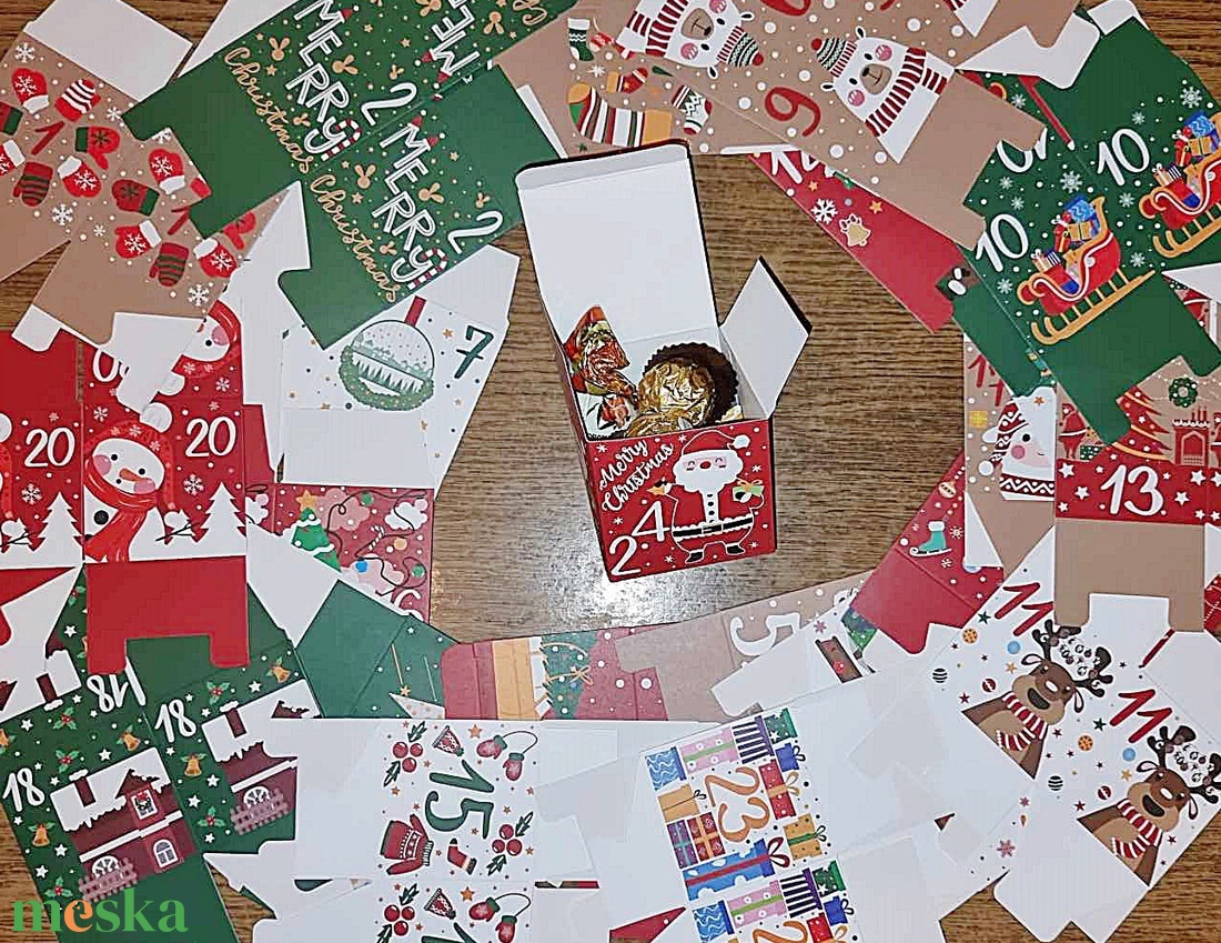 24 részes adventi kalendárium karácsony mintás doboz - karácsony - adventi díszek - adventi naptár - Meska.hu