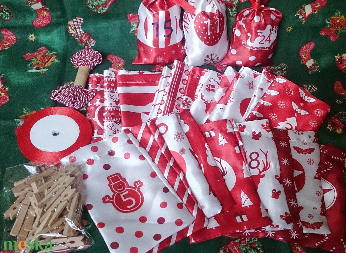 Piros-fehér adventi kalendárium naptár zsák 24 db - karácsony - adventi díszek - adventi naptár - Meska.hu Piros-fehér adventi kalendárium naptár zsák 24 db - karácsony - adventi díszek - adventi naptár - Meska.hu