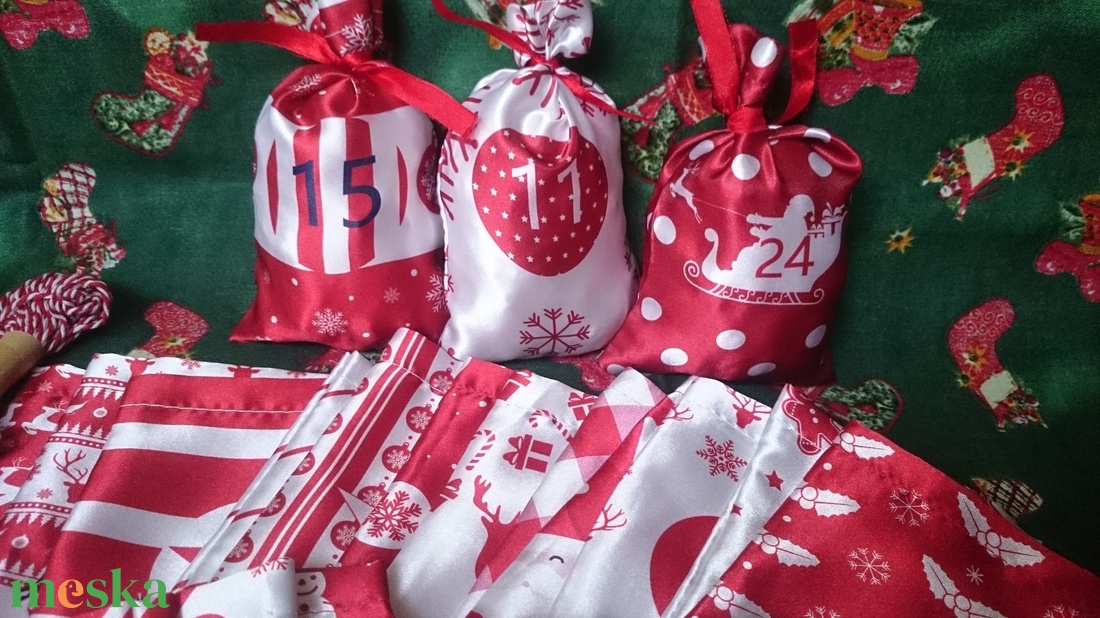 Piros-fehér adventi kalendárium naptár zsák 24 db - karácsony - adventi díszek - adventi naptár - Meska.hu Piros-fehér adventi kalendárium naptár zsák 24 db - karácsony - adventi díszek - adventi naptár - Meska.hu