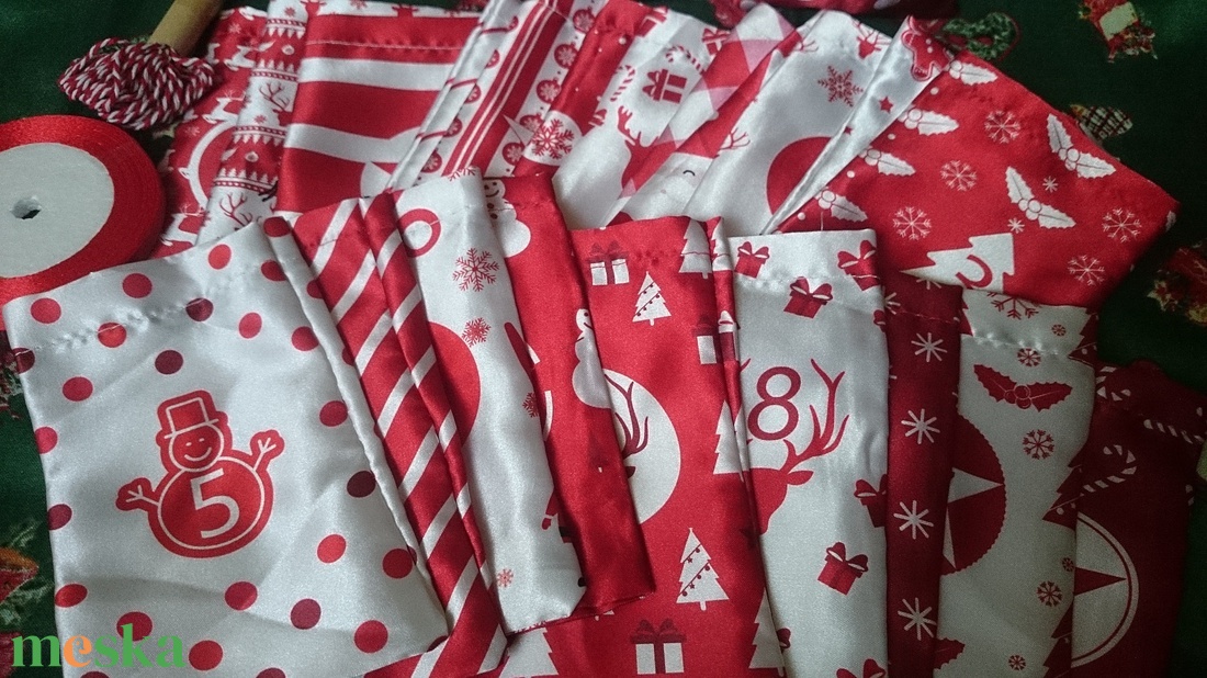 Piros-fehér adventi kalendárium naptár zsák 24 db - karácsony - adventi díszek - adventi naptár - Meska.hu Piros-fehér adventi kalendárium naptár zsák 24 db - karácsony - adventi díszek - adventi naptár - Meska.hu