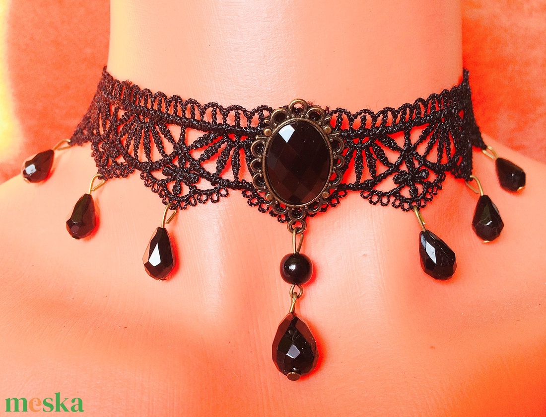 Fekete csipke nyakék choker nyaklánc csepp függővel - ékszer - nyaklánc - nyakpánt, gallér - Meska.hu Fekete csipke nyakék choker nyaklánc csepp függővel - ékszer - nyaklánc - nyakpánt, gallér - Meska.hu