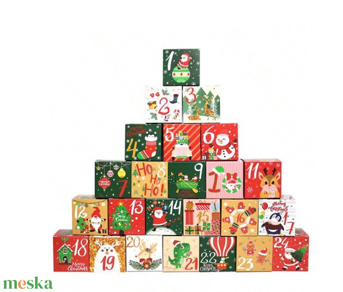 24 részes adventi kalendárium karácsony mintás doboz - karácsony - adventi díszek - adventi naptár - Meska.hu