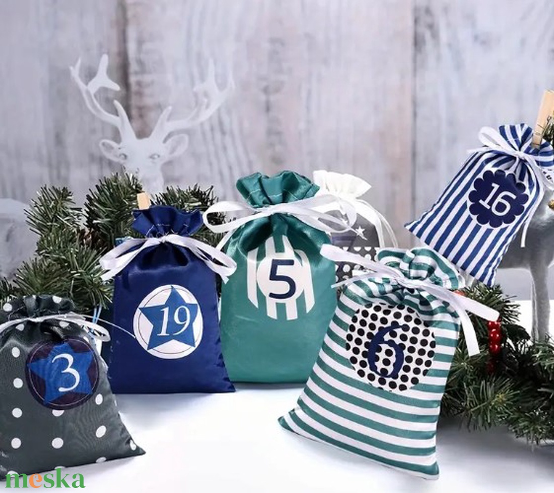 Kék-zöld-fehér fiú adventi kalendárium naptár zsák 24 db - karácsony - adventi díszek - adventi naptár - Meska.hu Kék-zöld-fehér fiú adventi kalendárium naptár zsák 24 db - karácsony - adventi díszek - adventi naptár - Meska.hu