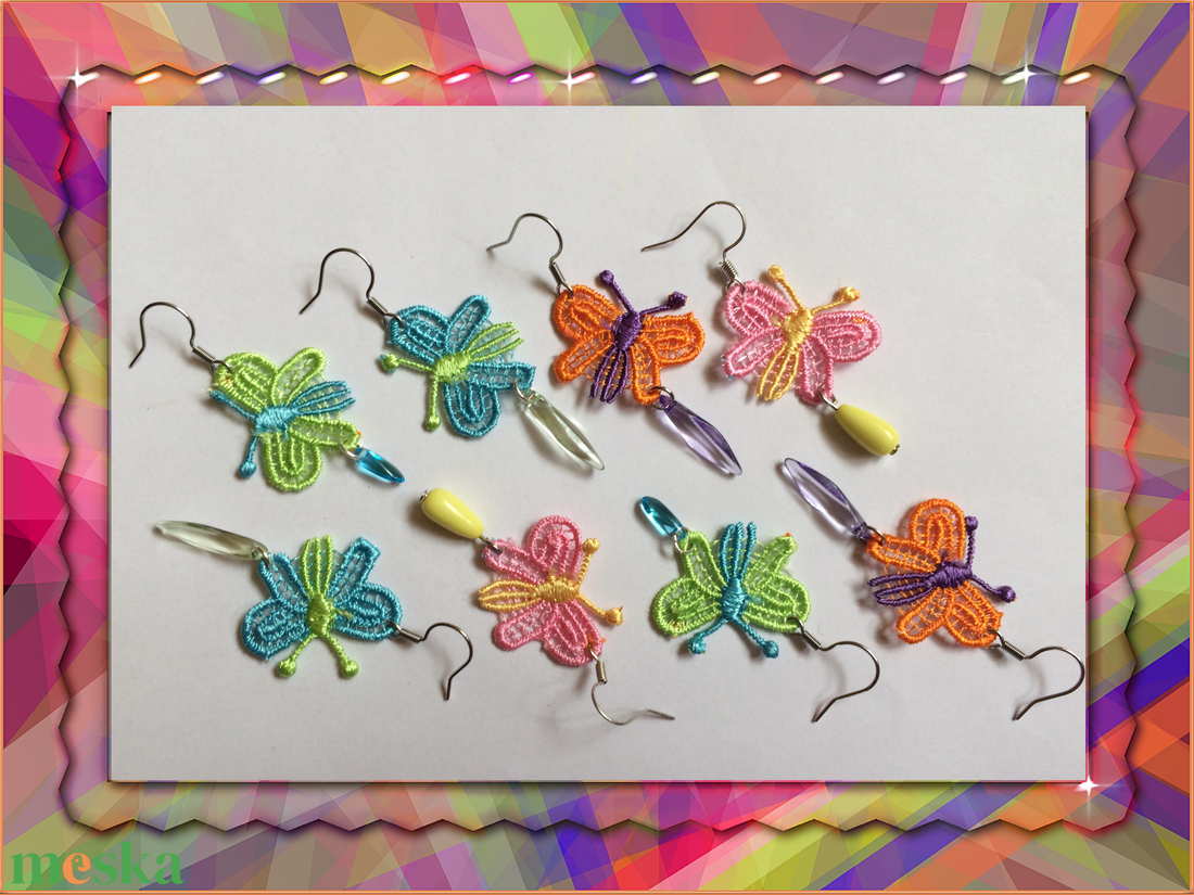 Csipke pillangó kék zöld fülbevaló  - ékszer - fülbevaló - lógó fülbevaló - Meska.hu